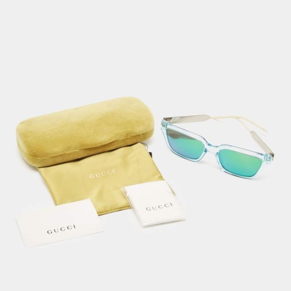 💯 - New - Authentic Gucci Light Blue/Metallic Gradient GG0975S Mirrored Squa… - Picture 9 of 16